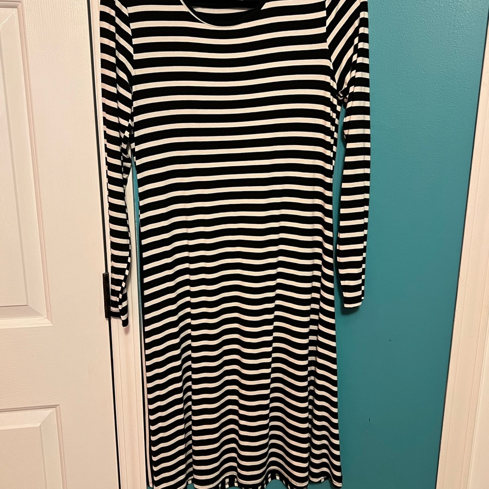 Stevie Hender Monochrome Striped Long Sleeve Dress